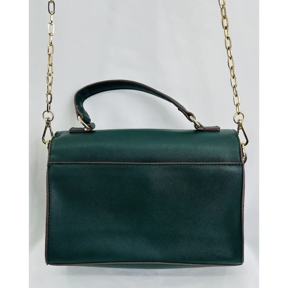 Anne Klein Satchel Shoulder Flap Crossbody Bag w/Gold Chain Strap‎ Green